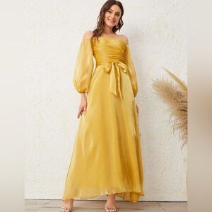 Elegant Off-Shoulder Yellow Dress